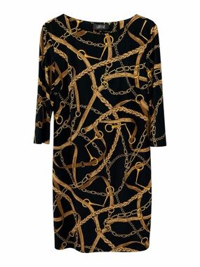 LBISSE | Black & Gold Equestrian Long-Sleeve Dress